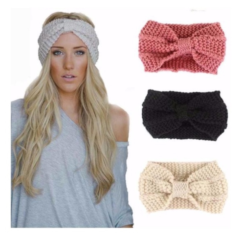 Gaweb Turban Headband Crochet Knit Bow Tie Winter